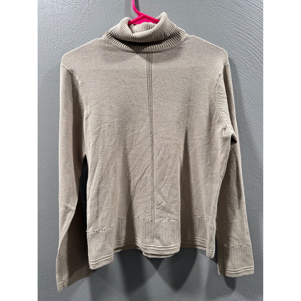 Focus 2000 Womens Taupe Beige Turtleneck Sweater Pointelle Knit Large